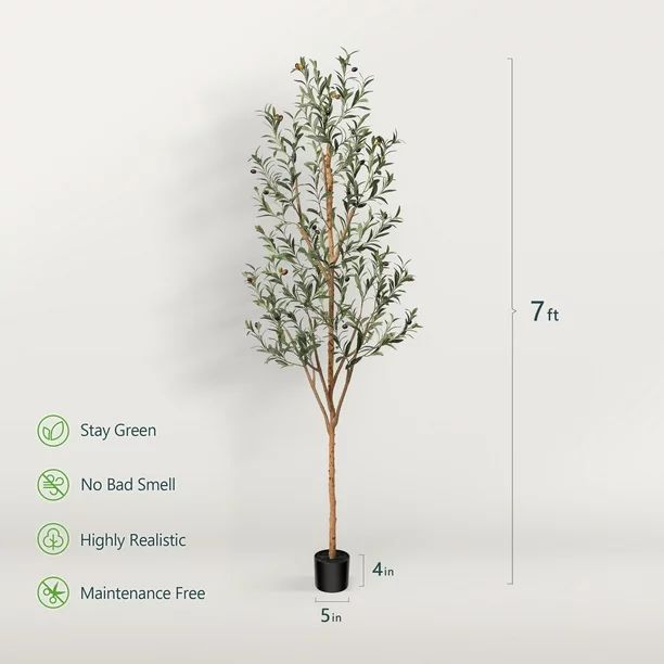 7 ft Artificial Olive Plants with Realistic Leaves and Natural Trunk, Silk Fake Potted Tree with ... | Walmart (US)