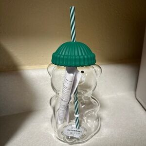 NWT Starbucks Clear Bearista Bear Cup with Teal Straw never used | Poshmark