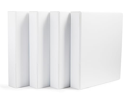 Amazon Basics 3 Ring Binder with 1.5 Inch D-Ring and Clear Overlay, White, 4-Pack | Amazon (US)