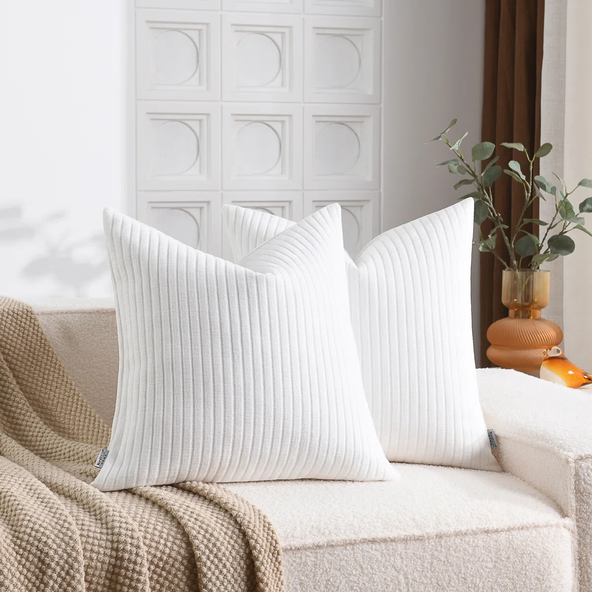 Soft Chenille Stripes Solid Cushion Cover Cozy Neutral Farmhouse Pillow Covers (Set of 2) | Wayfair North America