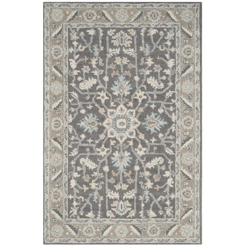 Emrick Oriental Handmade Tufted Wool Area Rug in Dark Gray/Light Brown | Wayfair North America