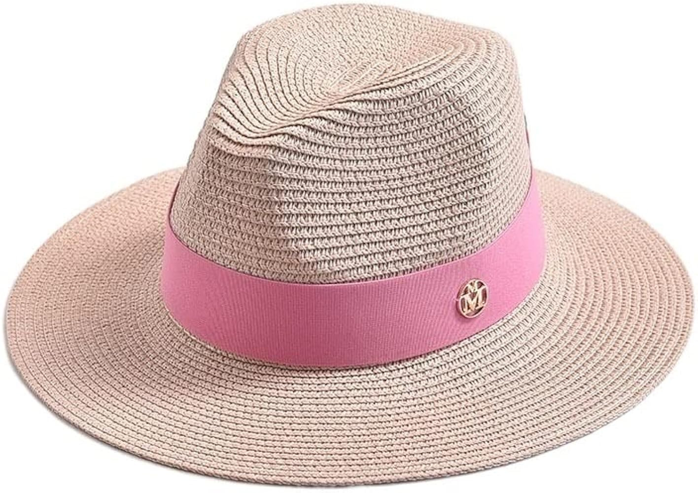 Summer Straw Hats for Women Men Panama Travel Beach Sun Hat Ribbon Decoration Elegant Jazz Hat | Amazon (US)