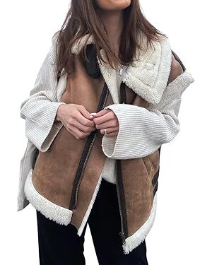 loveimgs Women's Winter Warm Suede Sherpa Leather Vest Jacket Zip Up Sleeveless Lambwool Fur Coat... | Amazon (US)