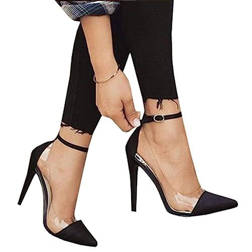 Ermonn Womens Pointed Toe Clear Stiletto High Heels Ankle Strap D'Orsay Dress Pumps Shoes | Amazon (US)