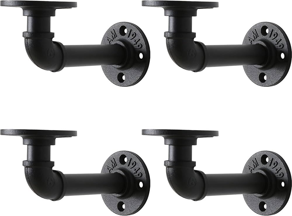 HOEMLIM Pipe Shelf Bracket Industrial DIY Black Iron Pipe Brackets Hanging Wall Mounted Double Fl... | Amazon (US)