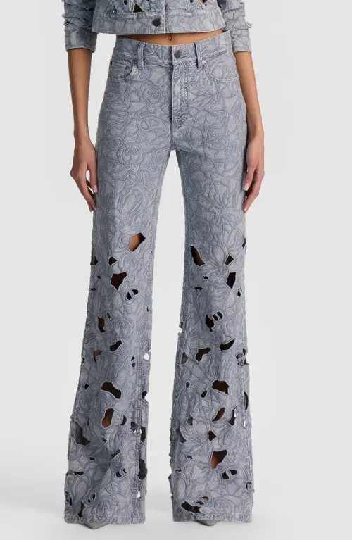 Alice + Olivia Chic High Waist Embroidered Eyelet Jeans in Rockstar Blue at Nordstrom, Size 30 | Nordstrom