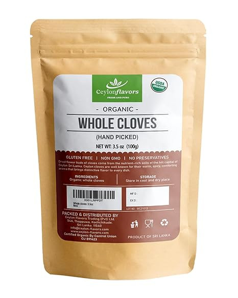 CEYLONFLAVORS FRESH AND PURE Organic Hand Picked Whole Cloves 3.5oz. Harvested from a USDA Certif... | Amazon (US)
