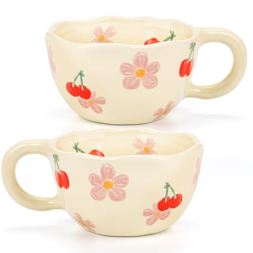 Yopay 2 Pack Ceramic Coffee Mug, 8oz Handmade Hot Chocolate Mugs, Cute Cup for Girl Microwave Saf... | Amazon (US)