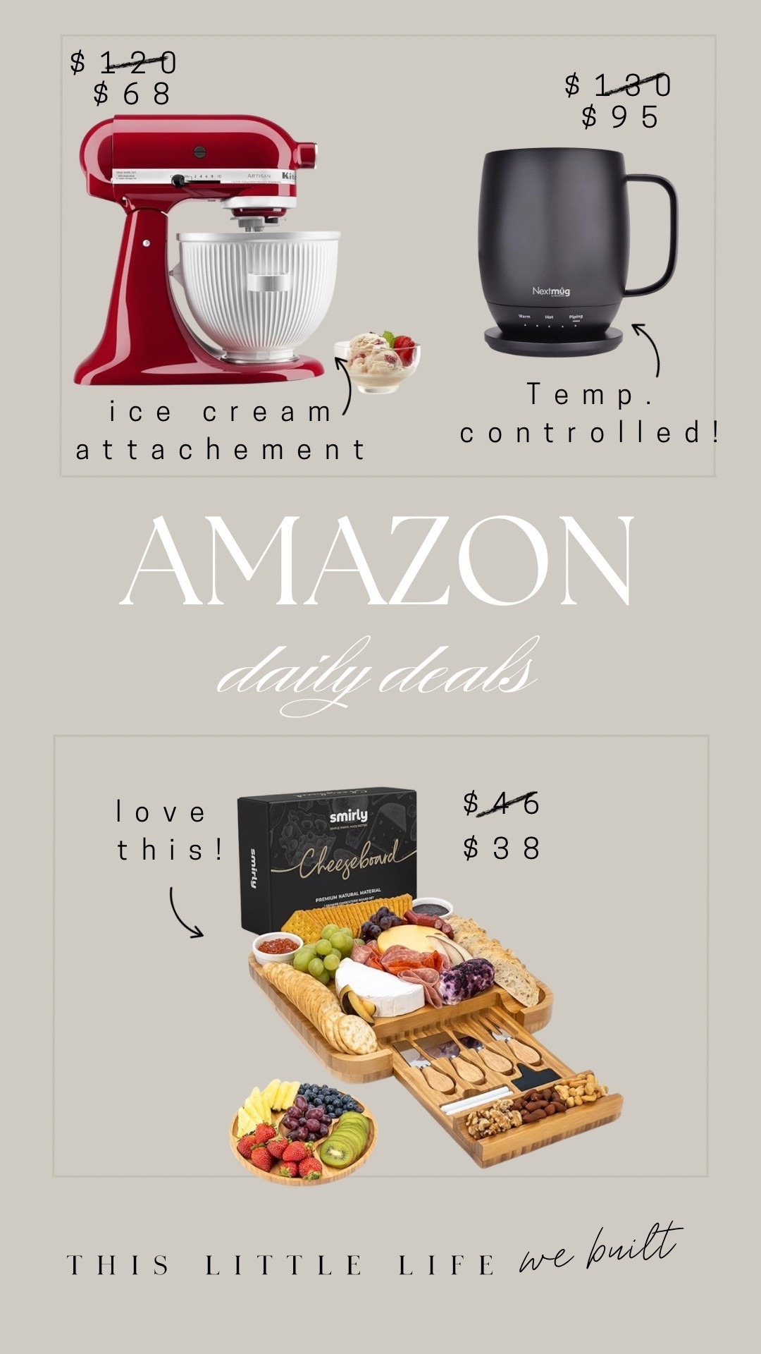 Amazon daily deals! 


Ice cream attachment for kitchen aide, temperature control mug, gift ideas, cheese board, charcuterie board, kitchen finds, holiday gift ideas, hosting gifts 

#LTKHoliday #LTKSaleAlert #LTKGiftGuide