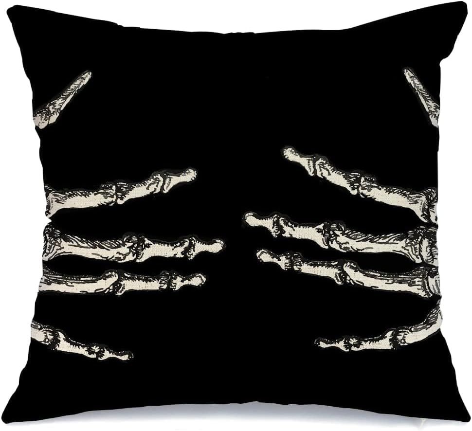 AACORS Halloween Throw Pillow Cover 18X18 Skeleton Decorations Holiday Farmhouse Black Cushion Ca... | Amazon (US)