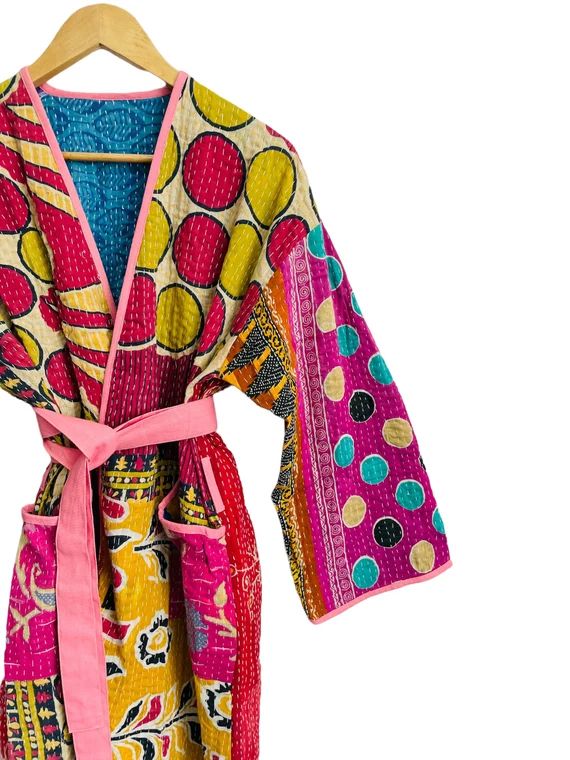 Indian Handmade Vintage Kantha Quilted Kimono Bath Robe - Etsy | Etsy (US)