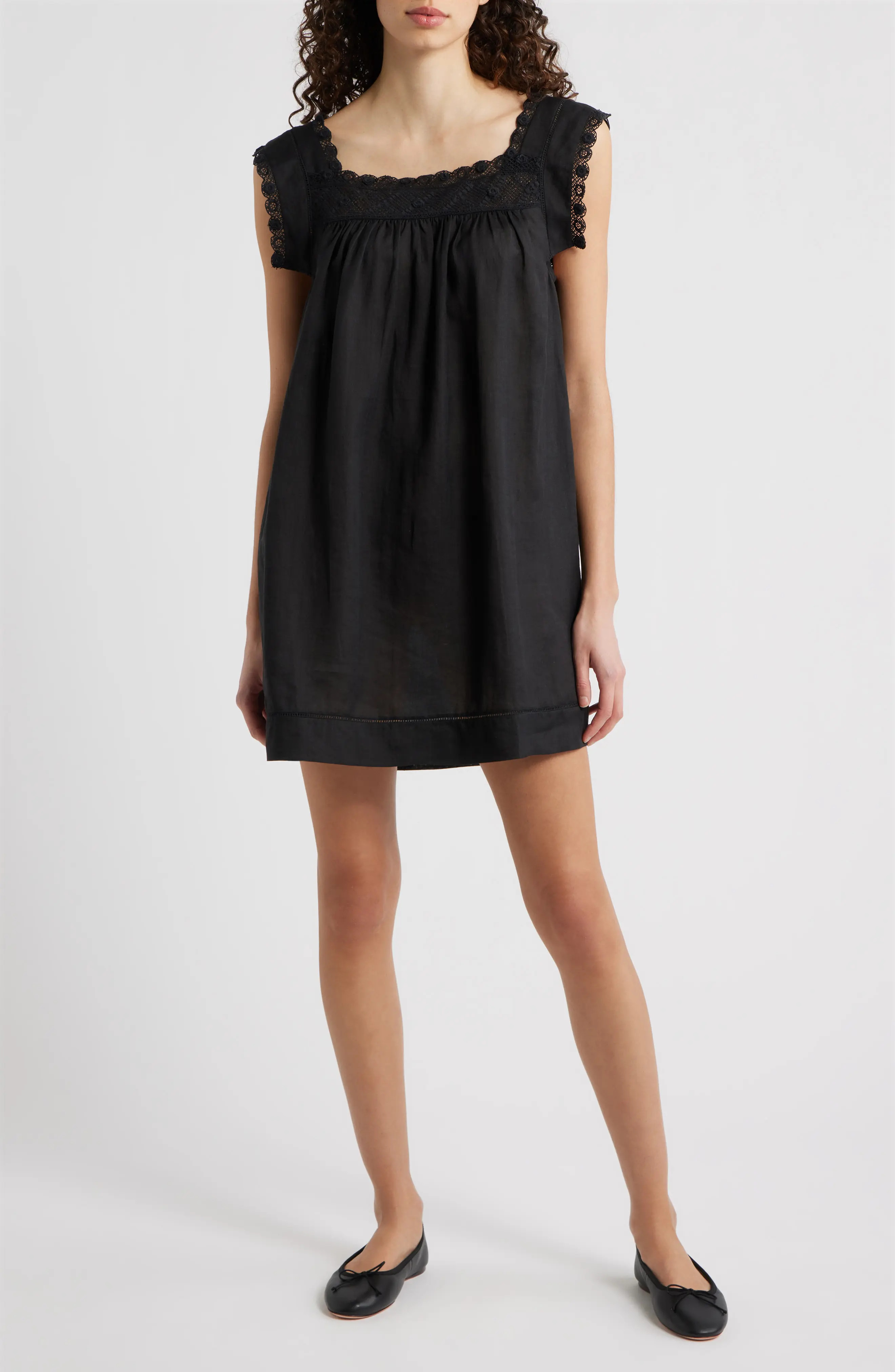 Almadia Lace Trim Ramie Shift Minidress (Women) | Nordstrom | Nordstrom