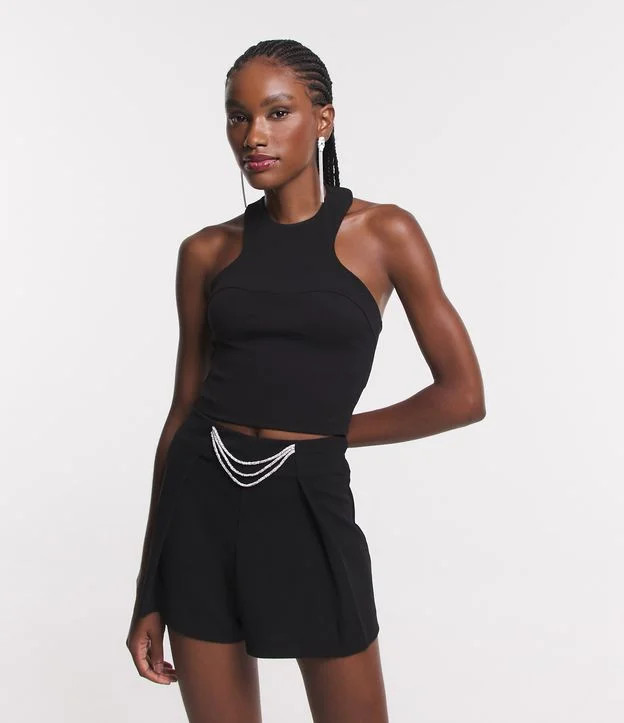 Blusa Cropped Sem Manga em Crepe com Gola Halter Preto | Renner (BR)