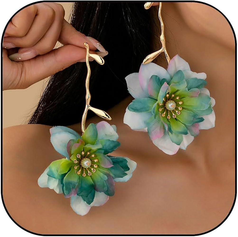 Large Flower Dangle Earrings for Women Colorful Boho Floral Dangle Earrings Summer Beach Flower D... | Amazon (US)