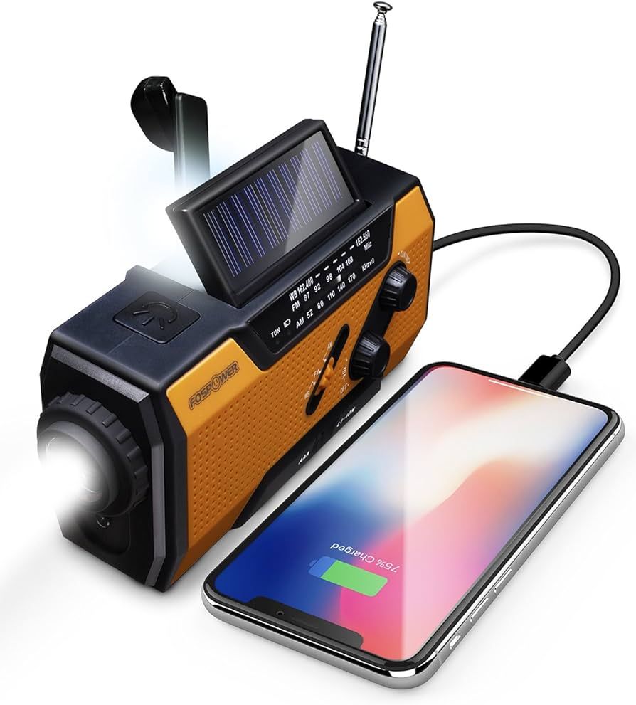 FosPower Emergency Weather Radio (Model A1) NOAA/AM/FM with 7400mWh Portable Power Bank, USB/Sola... | Amazon (US)