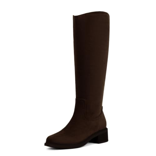 Tall Boots Suede Knee High Boots Womens Low Heels Side Zipper Riding Boots | Amazon (US)