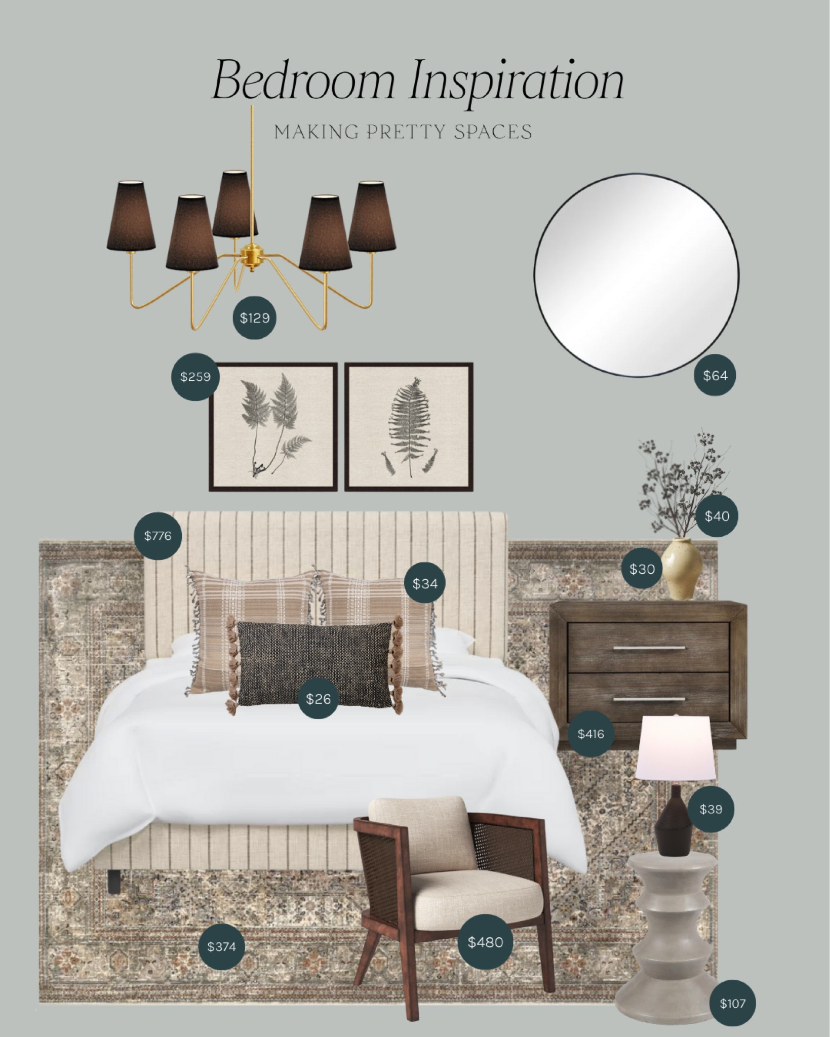 Shop this neutral bedroom under $3,500! 
Neutral bed on sale, plaid pillows, round mirror, brown light fixture, wood nightstand, brown statement chair, neutral rug

#LTKstyletip #LTKsalealert #LTKhome