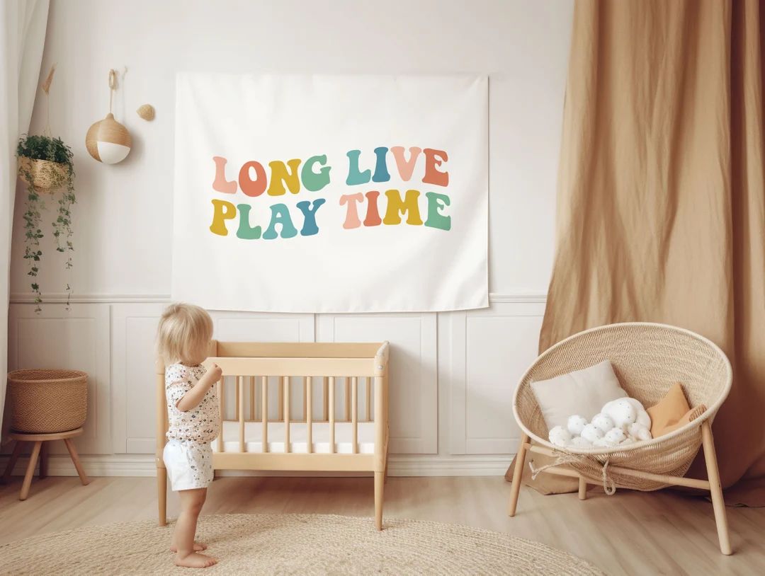 Playroom Wall Decor Retro Playroom Banner Boho Nursery Sign Kids Room Decor Long Live Play Time S... | Etsy (US)