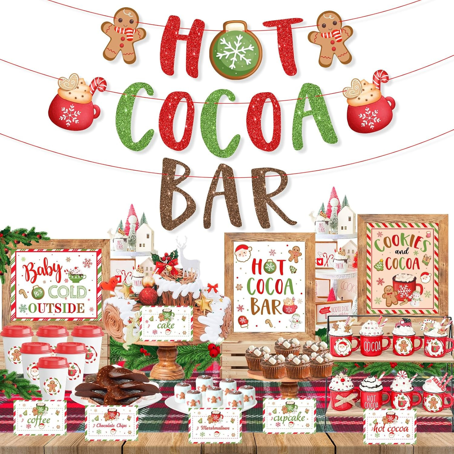 Hot Chocolate Bar Kit,Green Red Christmas Hot Cocoa Bar Supplies, Gingerbread Man Hot Cocoa Bar B... | Amazon (US)