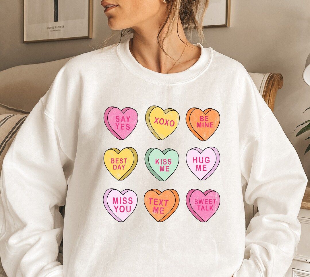 Valentines Conversation Heart Sweatshirt Heart Sweater - Etsy | Etsy (US)