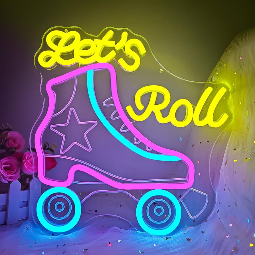 Let's Roll Neon Sign for Wall Decor Roller Skating Neon Led Sign Dimmable Roller Skate Party Deco... | Amazon (US)