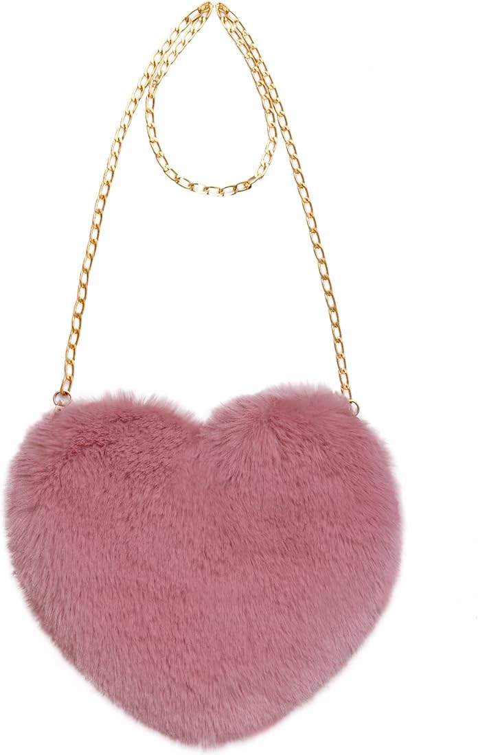 Miayon Heart Shaped Faux Fur Purse Fluffy Crossbody Bag Chain Shoulder Bag Cute Clutch Halloween ... | Amazon (US)