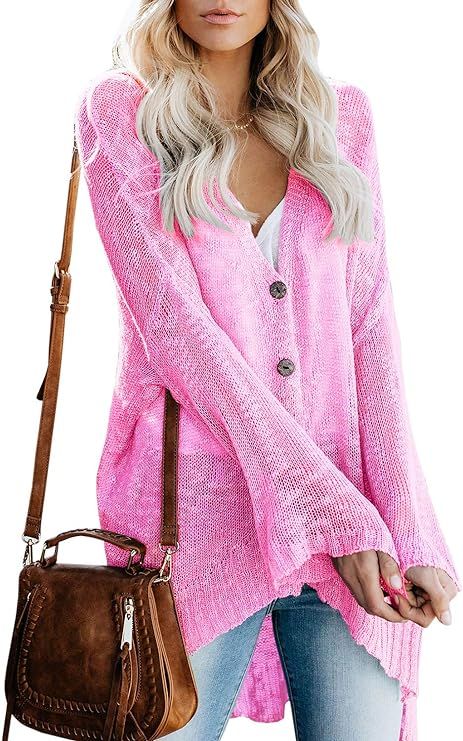 Misassy Womens Summer Boho Button Down Knit Sheer Cardigans Blouse Loose Lightweight Sweater Coat | Amazon (US)