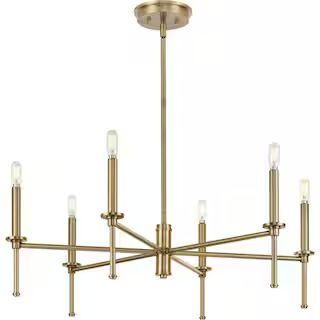 Progress Lighting Elara 30 in. 4-Light for Dining Room Vintage Brass New Traditional Chandelier L... | The Home Depot