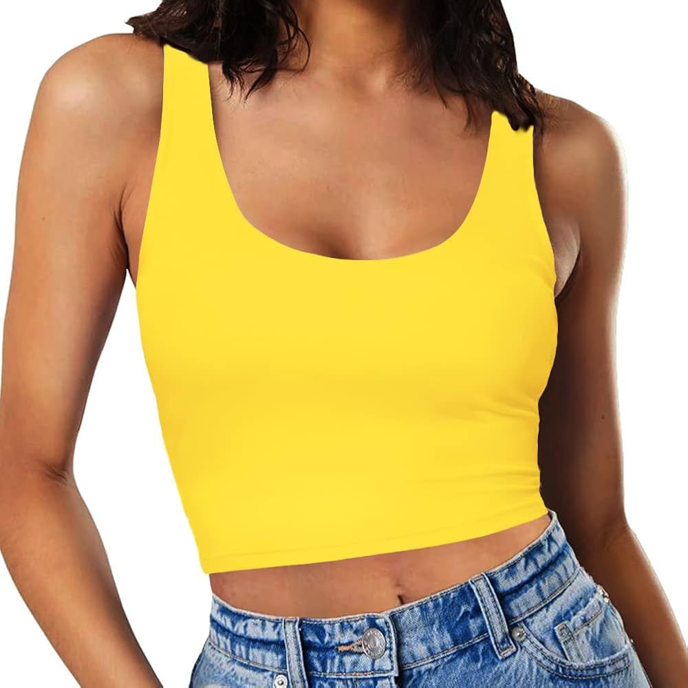 Women\u2019s Sexy Sleeveless Crop Tops Double Layer Scoop Neck Cropped Tank Top | Amazon (US)