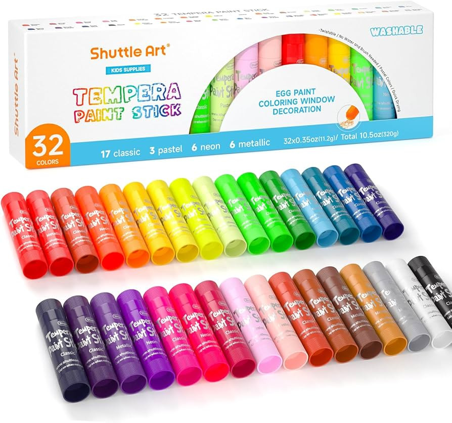 Shuttle Art Tempera Paint Sticks, 32 Colors Solid Tempera Paint for Kids, Super Quick Drying, No-... | Amazon (US)