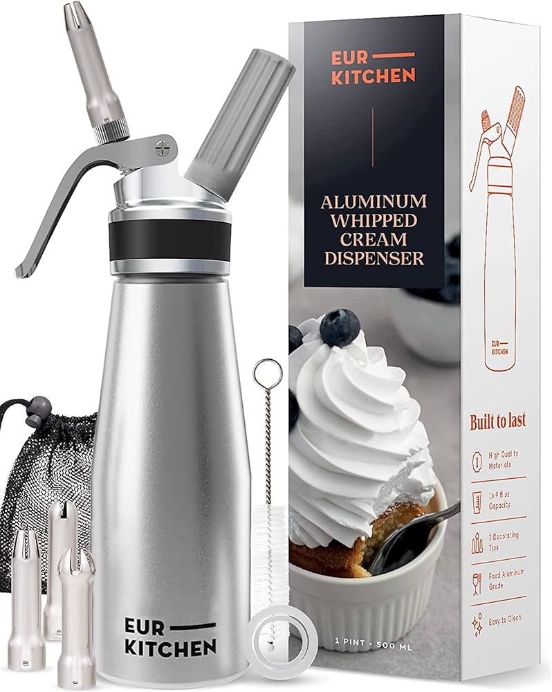 EurKitchen Professional Aluminum Whipped Cream Dispenser - Leak-Free Whip Cream Maker Canister wi... | Amazon (US)