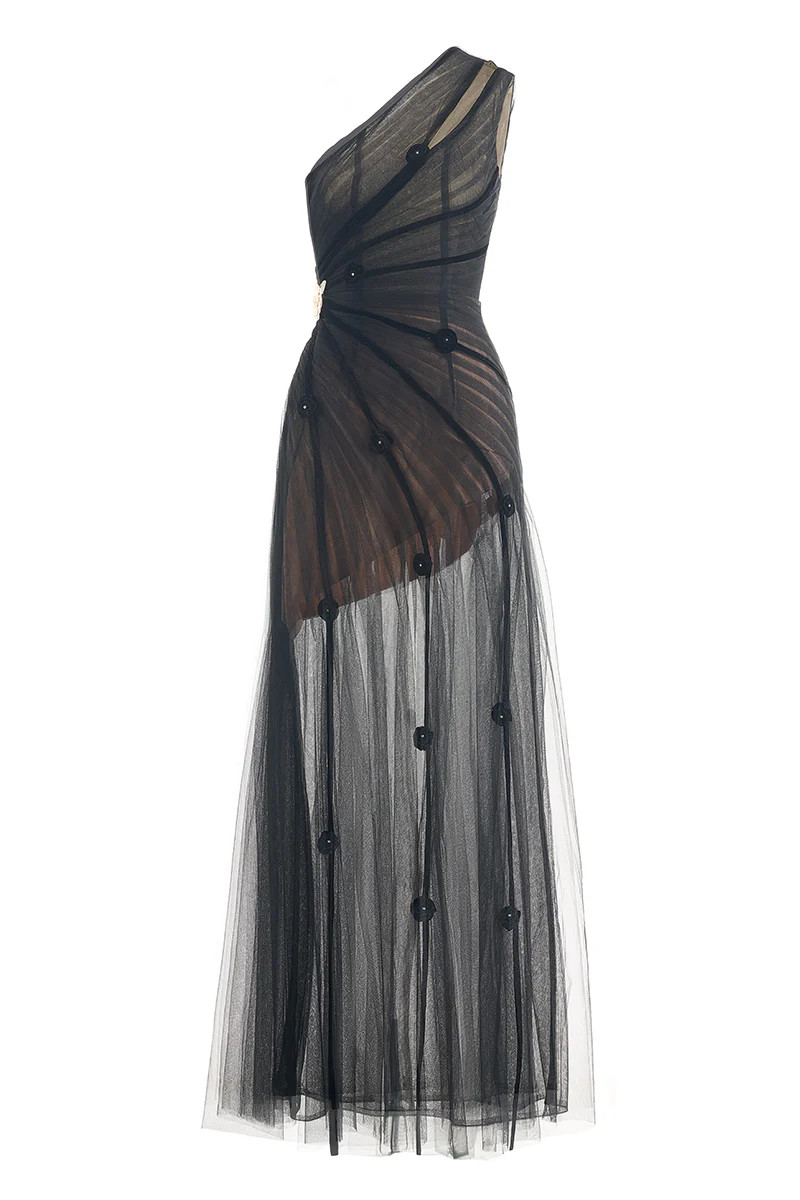 CULT MIA X HAPPY CLOTHING MAKENNA A-LINE ORGANZA MAXI DRESS IN BLACK | HAPPY CLOTHING | CULT MIA | CULT MIA UK LTD