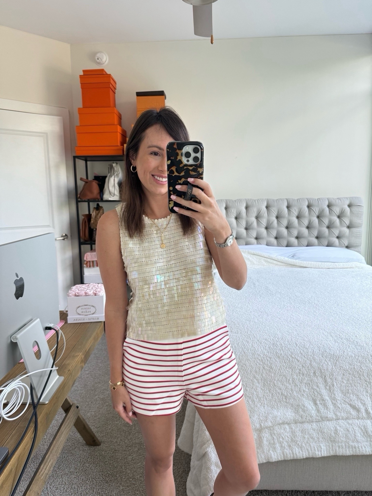 Red stripe shorts in size small with j crew tank in xs 



#LTKStyleTip #LTKFindsUnder100 #LTKSeasonal