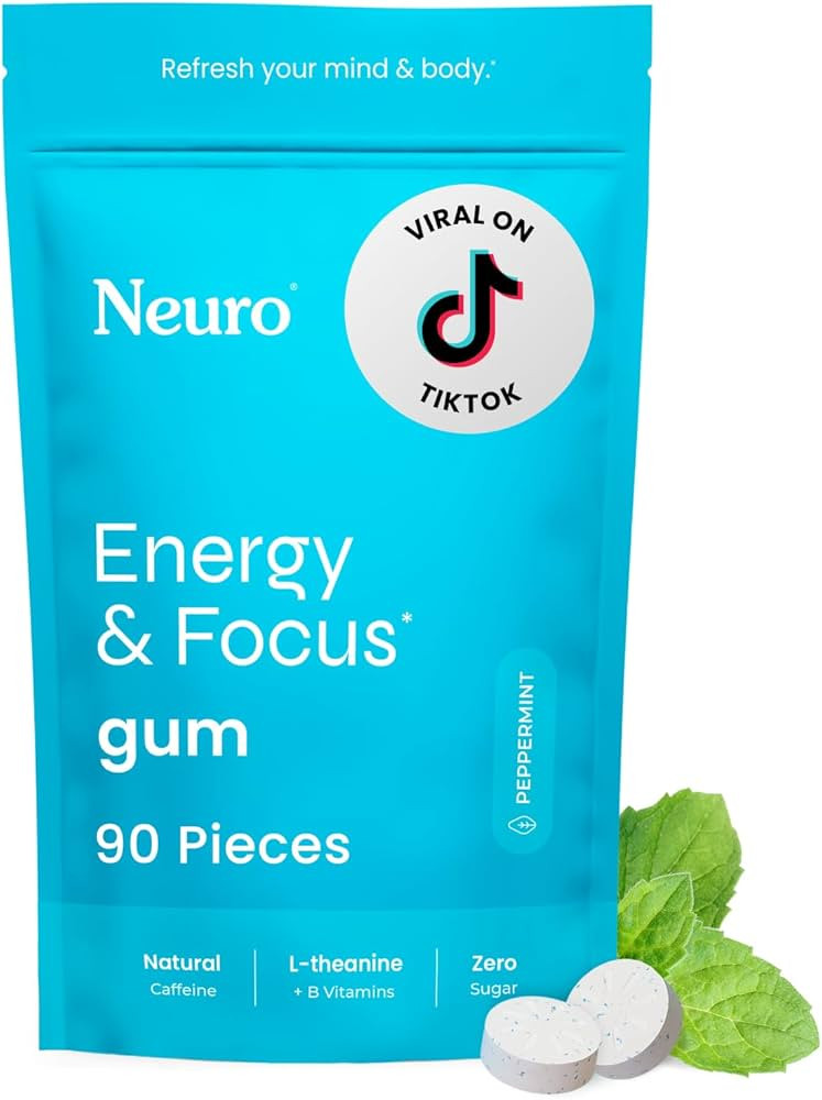 Neuro Energy & Focus Gum - 40mg Natural Caffeine Gum & Nootropic Energy Supplement with L-Theanin... | Amazon (US)