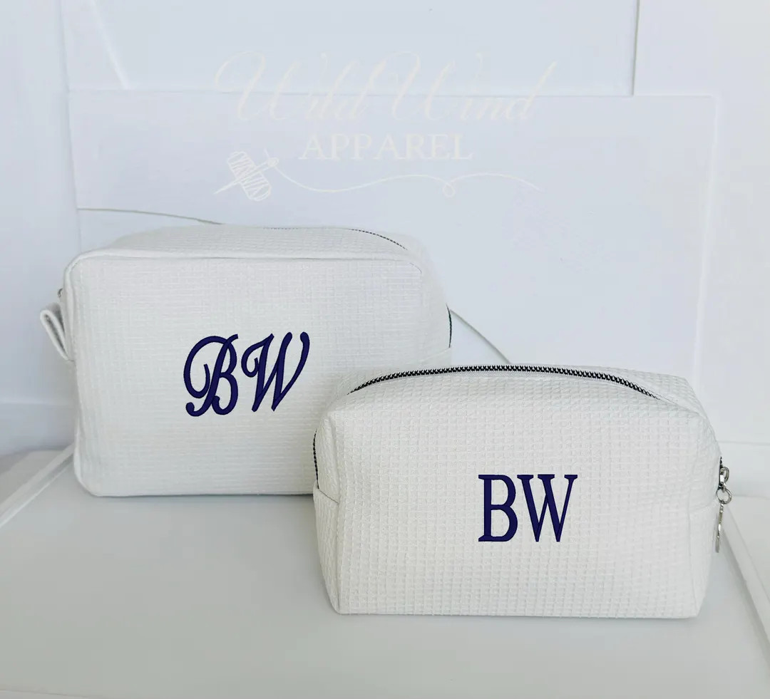 Personalized Waffle Makeup Bag, Embroidered Initial Cosmetic Pouch, Monogram Toiletry Bag, Brides... | Etsy (Global)