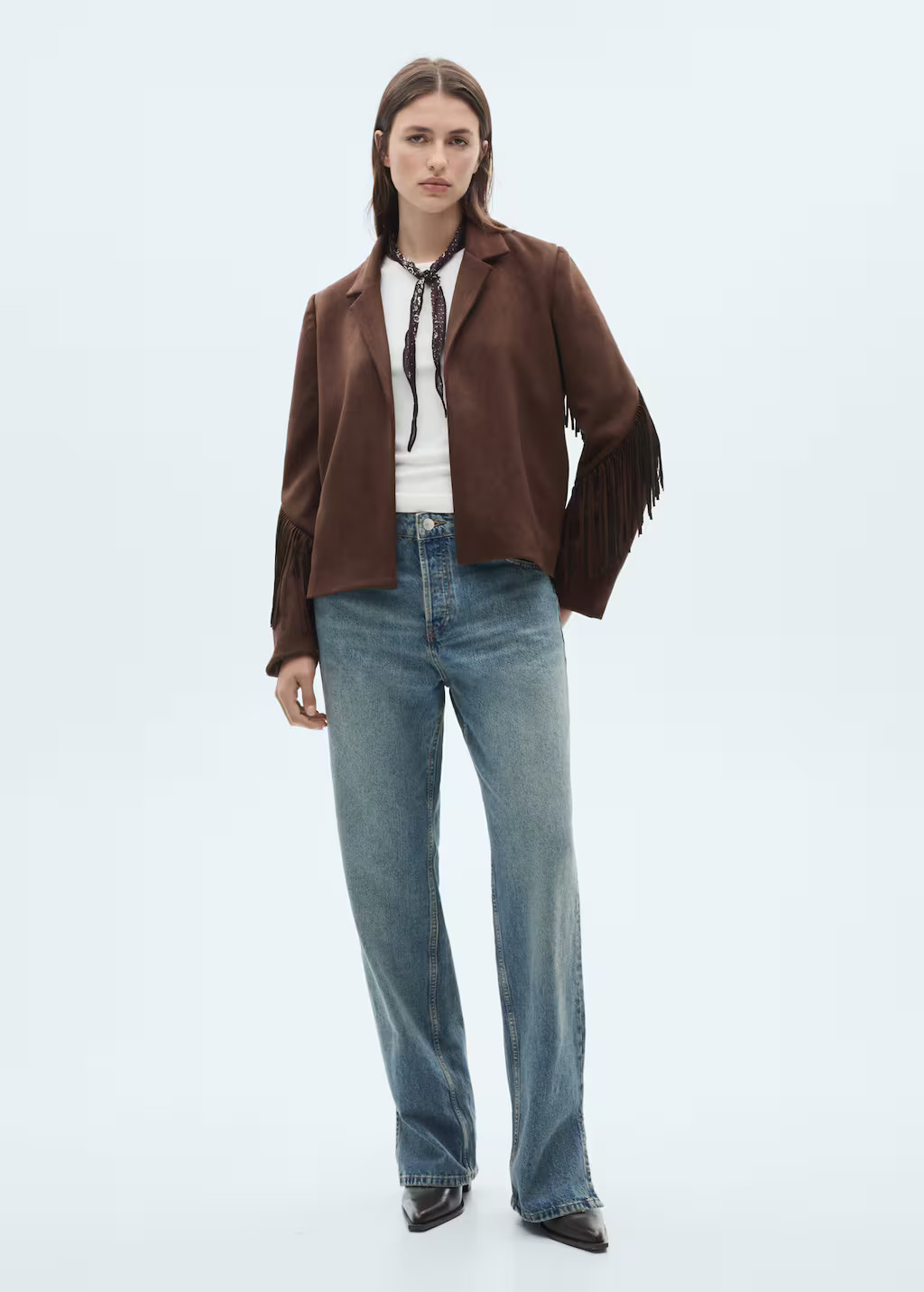 Suede-effect fringed jacket chocolate - Women - S - MANGO | Mango (US/MX/AU)