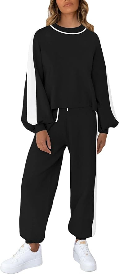 Viottiset Women's 2 Piece Outfits Sweatsuit Casual Knit Pullover Sweater Pajamas Lounge Set | Amazon (US)