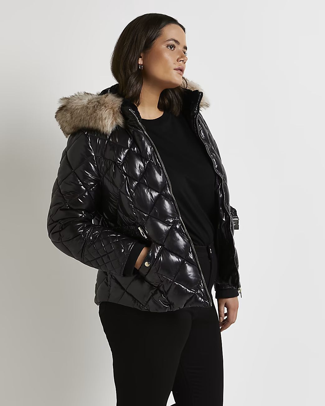 Plus black belted quilted coat | River Island (UK & IE)