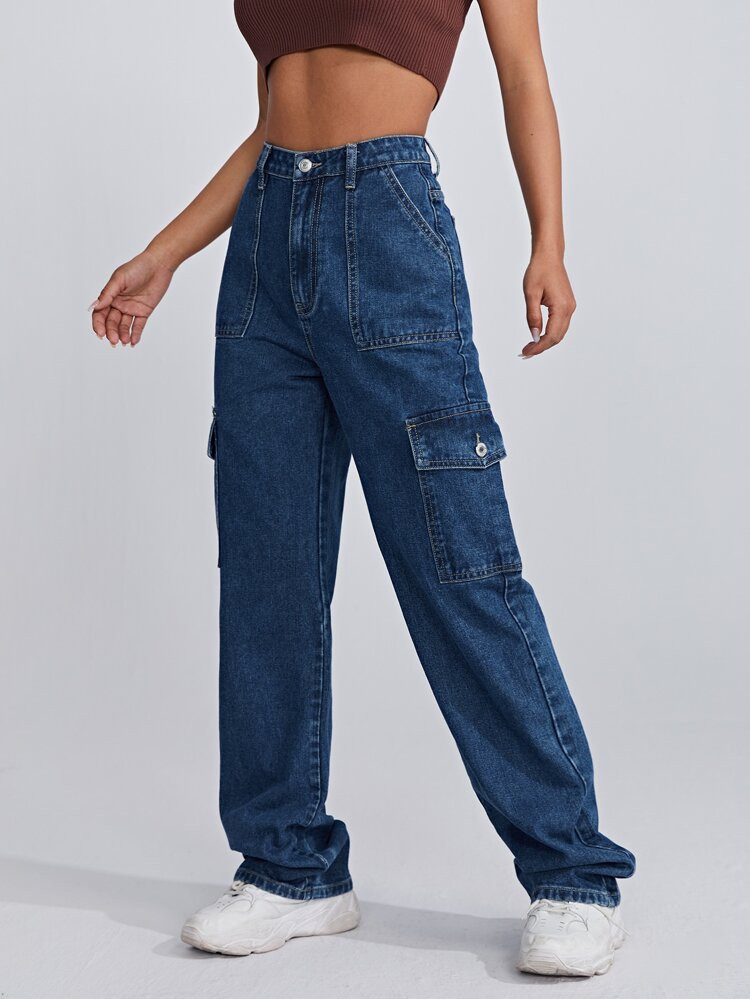 SHEIN High Waist Flap Pocket Side Jeans | SHEIN