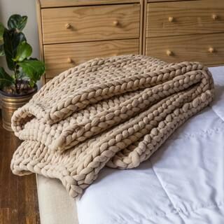 DONNA SHARP Chunky Knitted Taupe Acrylic Throw Blanket 70008 - The Home Depot | The Home Depot