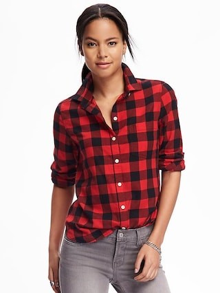 Old Navy Classic Flannel Shirt For Women Size L Tall - Red buffalo plaid | Old Navy US