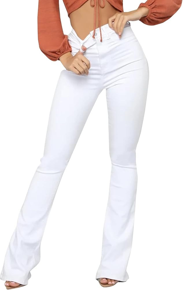 LONGBIDA Skinny Bell Bottom Jeans High Waisted Stretch Straight Slim Fit Denim Pants | Amazon (US)