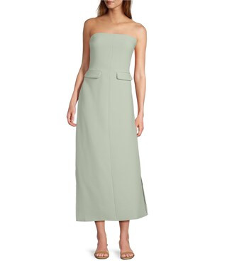 Woven Straight Neck Strapless Cargo Flap Suit Midi Dress | Dillard's