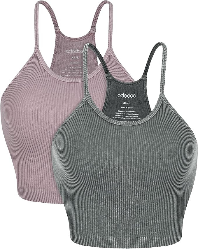 ODODOS Women's Crop 3-Pack Washed Seamless Rib-Knit Camisole Crop Tank Top | Amazon (US)