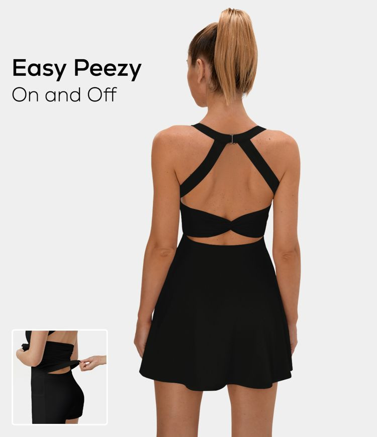 Women’s Backless Cut Out Twisted Side Pocket 2-in-1 Exercise Dress-Easy Peezy - HALARA | HALARA