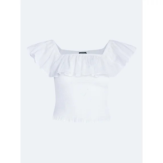 Scoop Women’s and Women’s Plus Off-the-Shoulder Smocked Ruffle Cotton Top, Sizes XS-4X | Walmart (US)