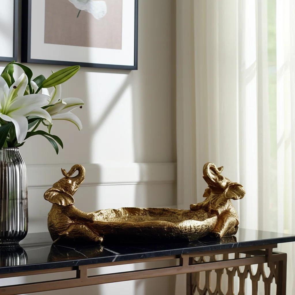Decorative Bowl Resin Polyresin Elephant Figurine Accents Glam Finish For Home Office Bedroom Or ... | Wayfair North America