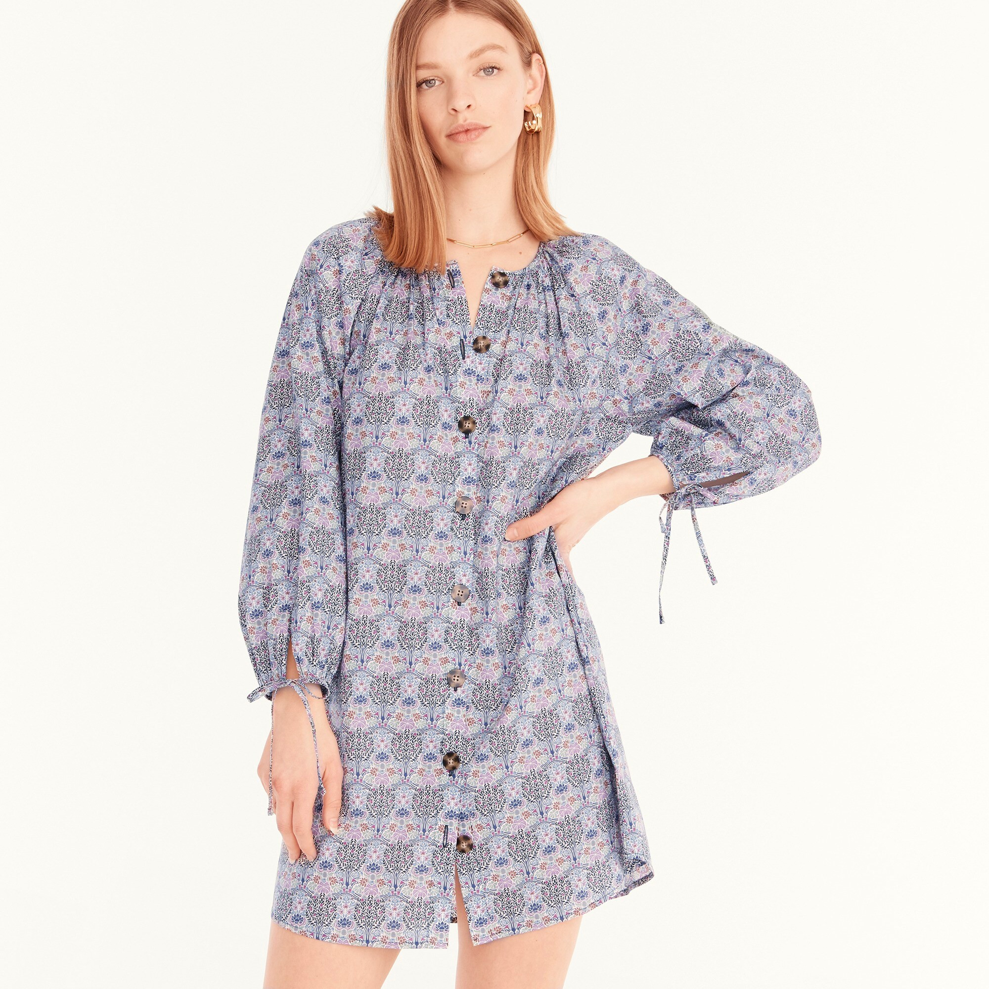 Tie-sleeve button-front organic cotton dress in Liberty® Club Nouveau floral | J. Crew US