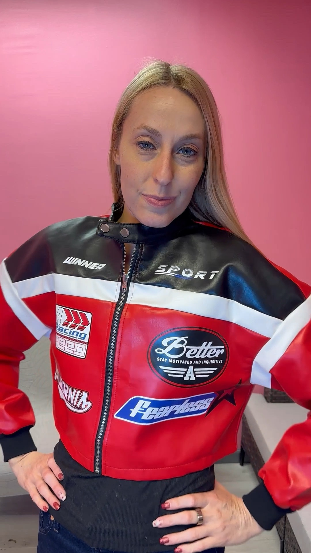 Fun racing jacket 
❤️ a cool street wear style jacket. It’s also perfect if you do enjoy racing or watching it
❤️ no stretch but loose fitting
❤️ I am wearing size small, fits true to size, I am 5’10”

#LTKFindsUnder50 #LTKTall #LTKFindsUnder100