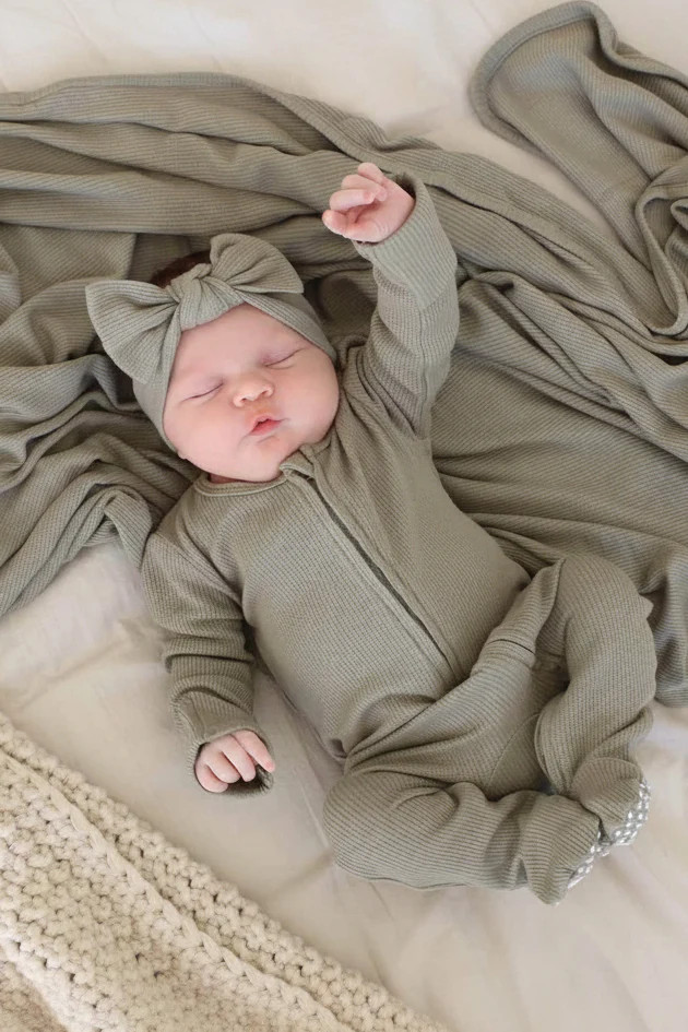 Eucalyptus Bamboo Waffle Zipper Footie | Caden Lane